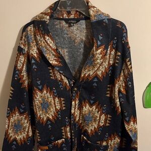 Simply Southern Navy and Brown Patterned Pea Coat